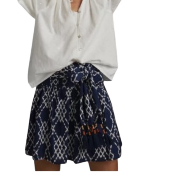 Anthropologie Dresses & Skirts - Anthropologie Sz. XS Rimbaud Tie Waist Mini Skirt in Blue Motif EUC